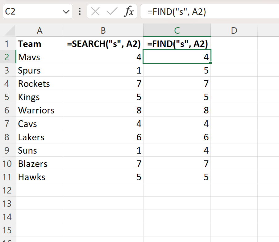 Excel SEARCH vs. FIND functions case-sensitive