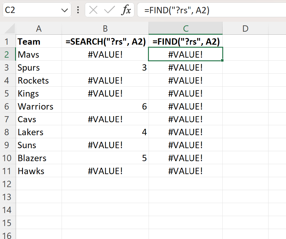 Excel SEARCH vs. FIND functions with wildcards