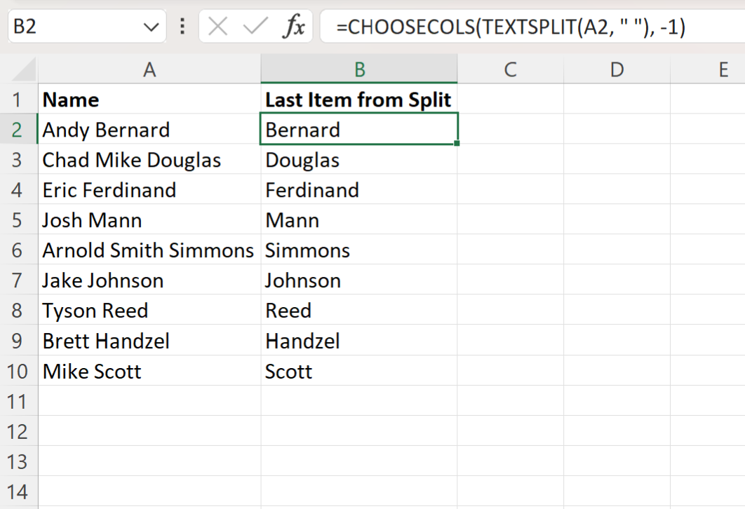 Excel split get last