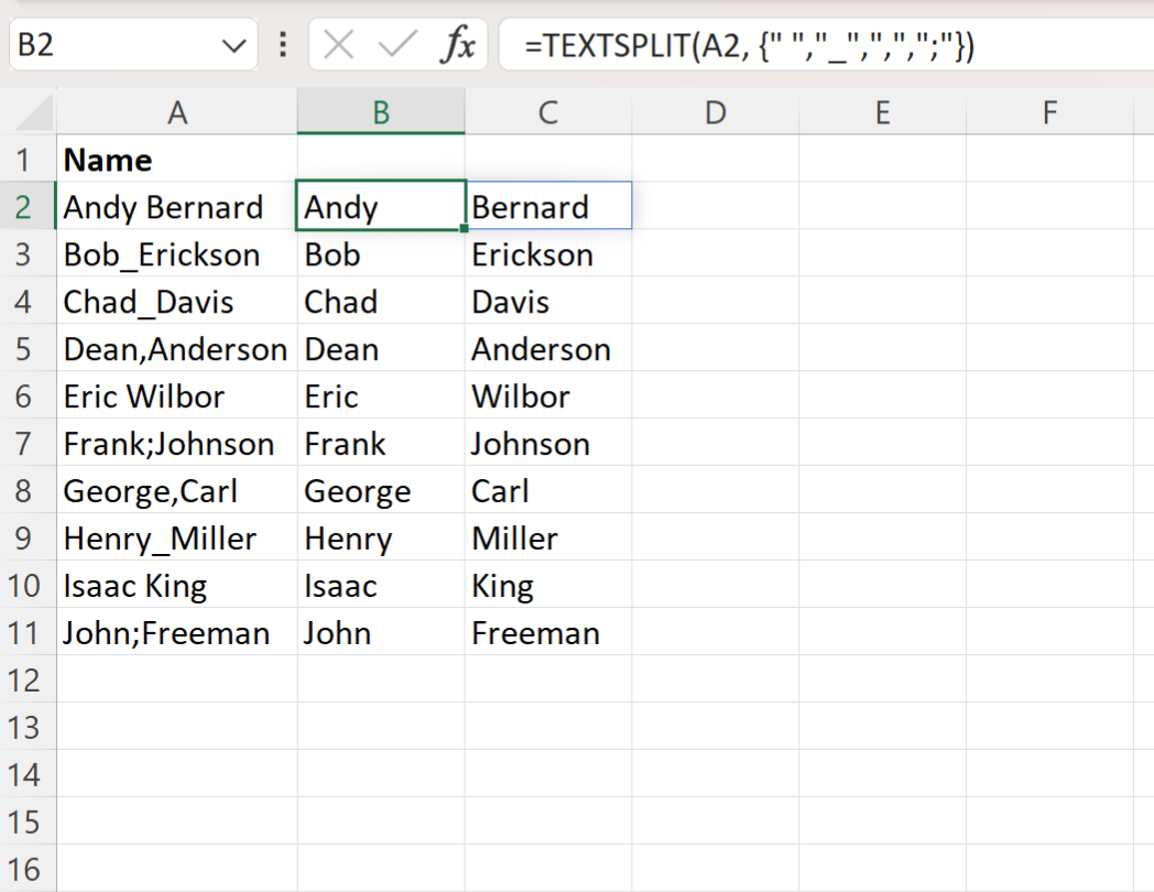 Excel split string based on multiple delimiters