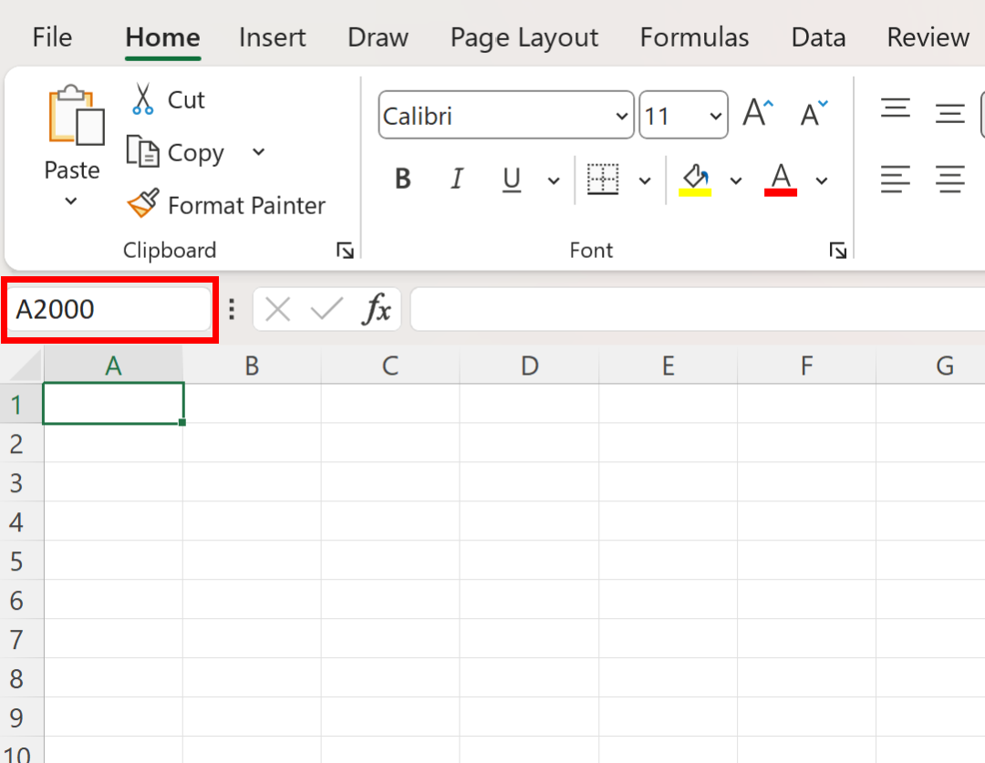 Excel go to specific row using name box