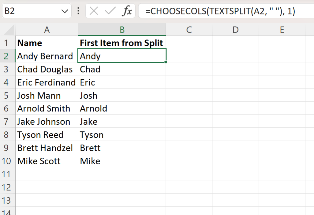 Excel split get first