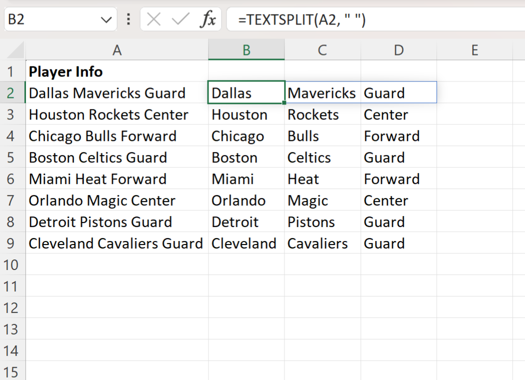 Excel split text by space