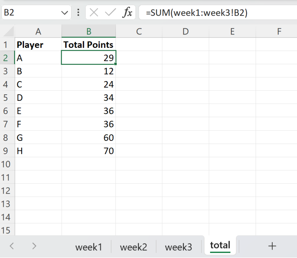 Excel sum same cell across multiple sheets