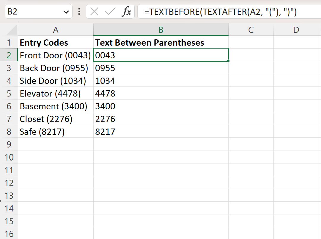 Excel extract text between parentheses