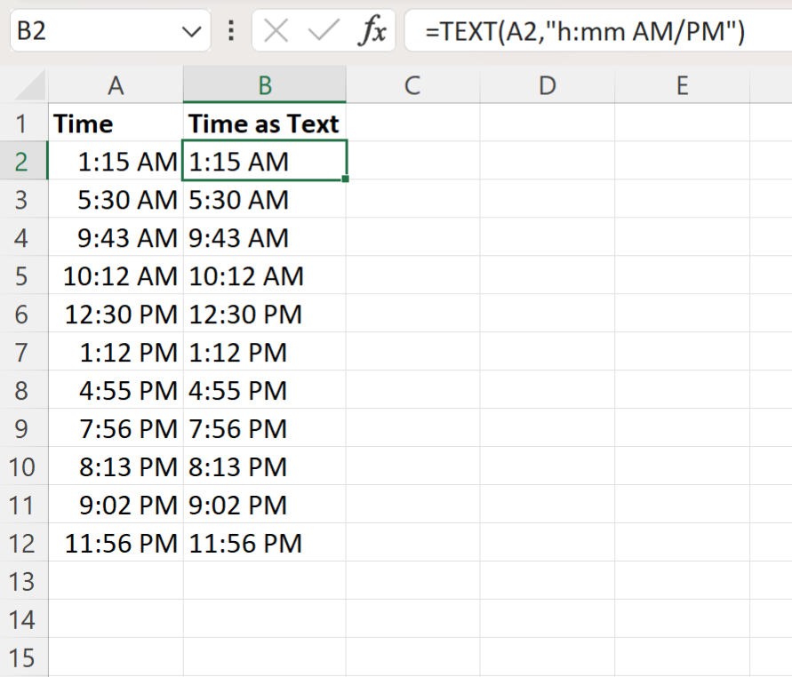 Excel convert time to text