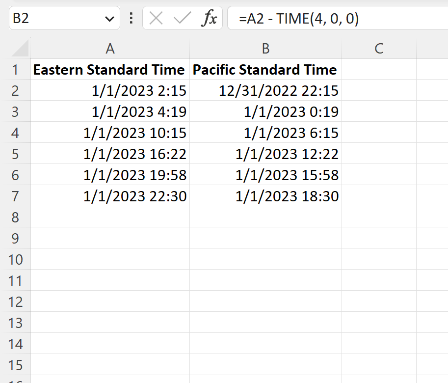 Excel convert between time zones