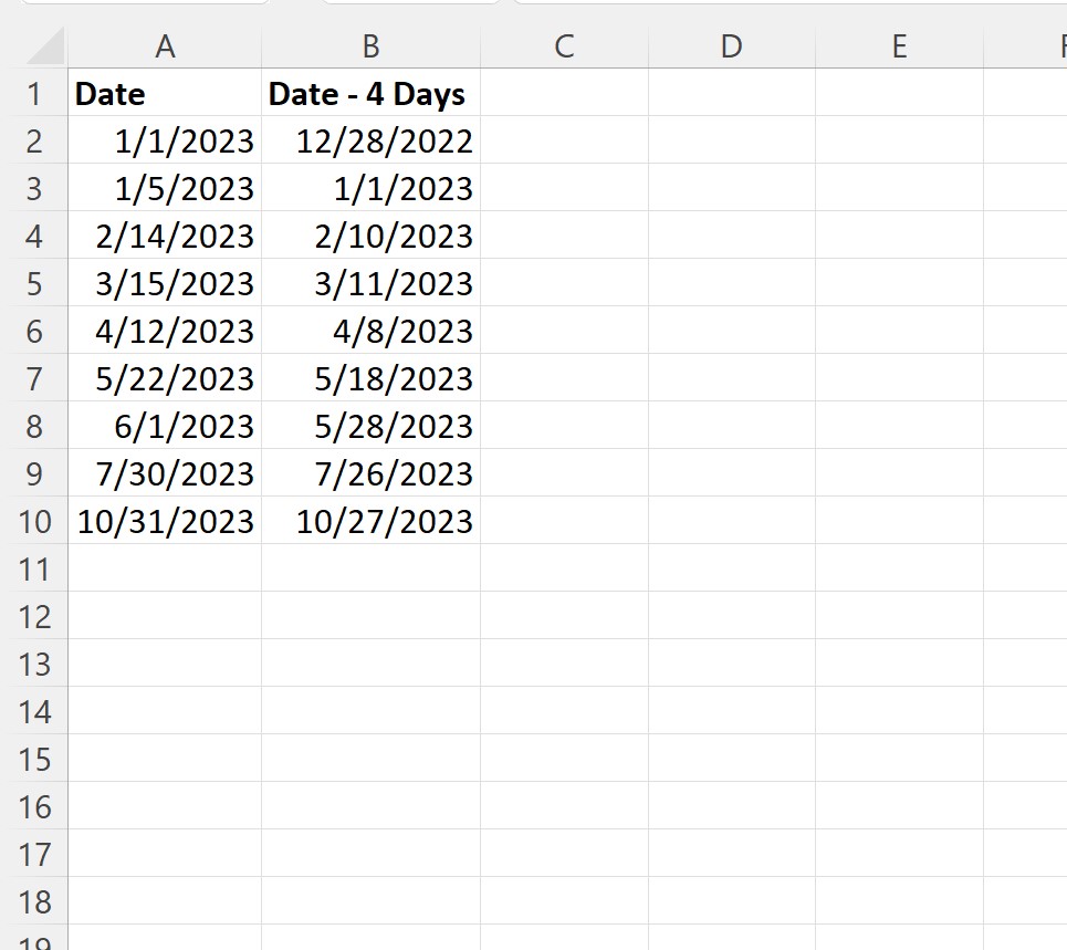 VBA subtract days from date