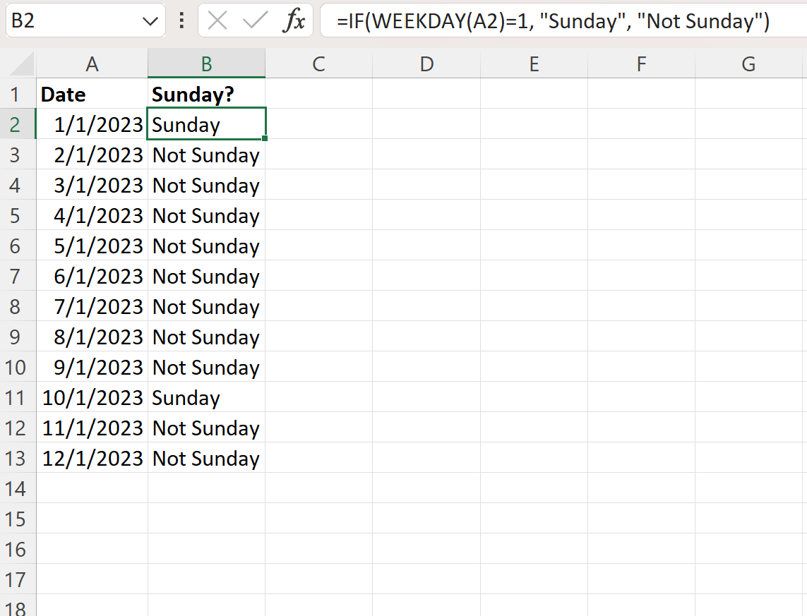 Excel if WEEKDAY then formula