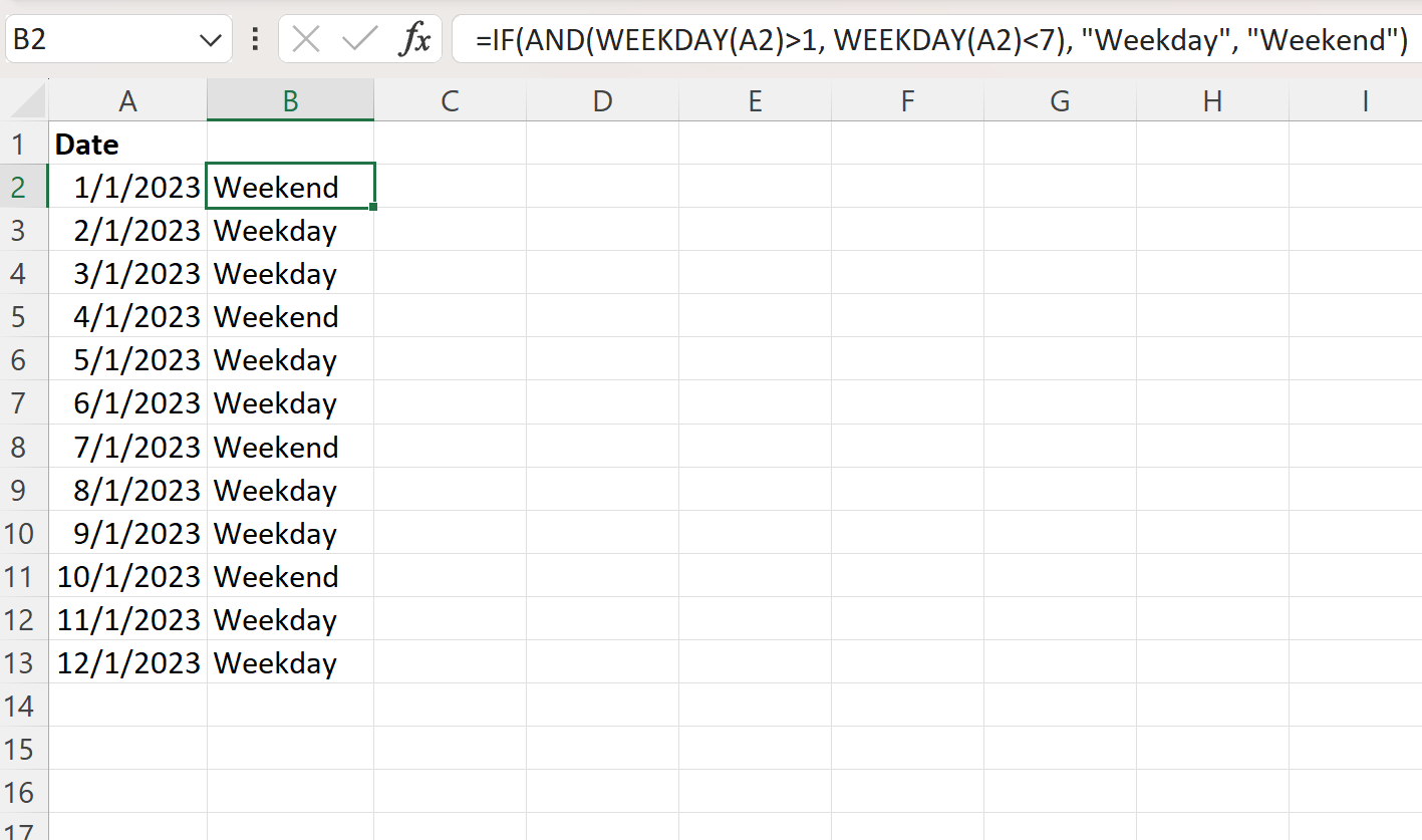 Excel check if date is weekday or weekend