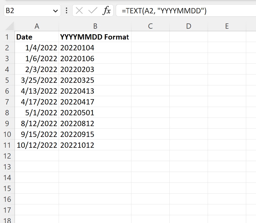 Excel convert date to YYYYMMDD format
