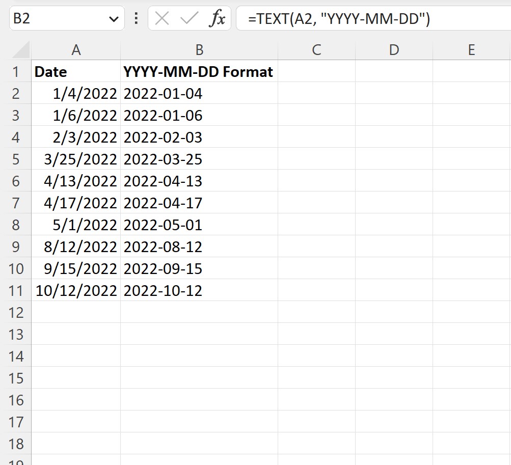 Excel convert date to YYYY-MM-DD format