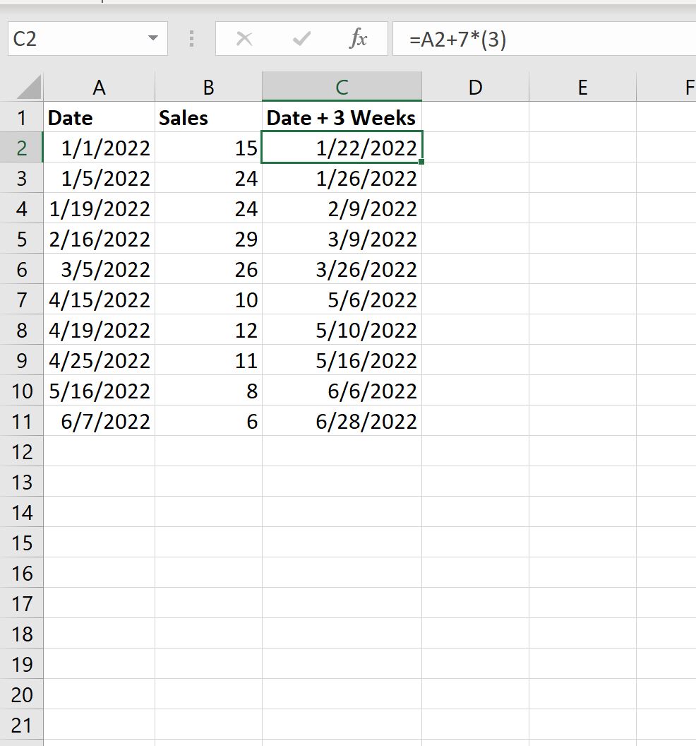add weeks to date in Excel
