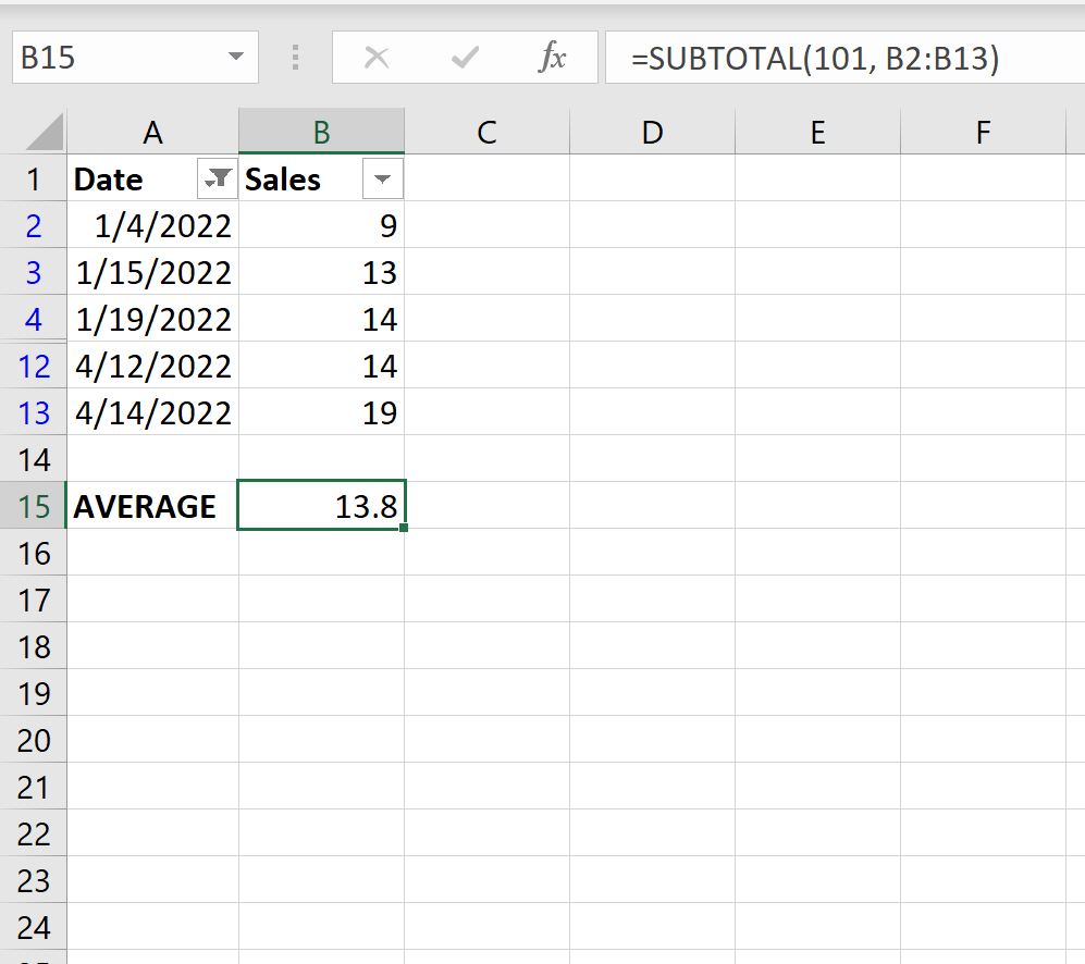 Excel average filtered rows