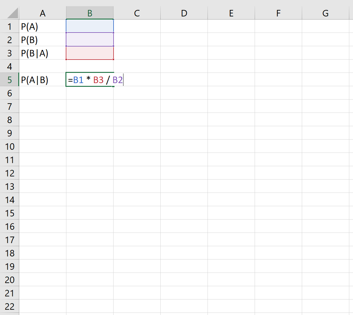 Bayes' theorem formula in Excel