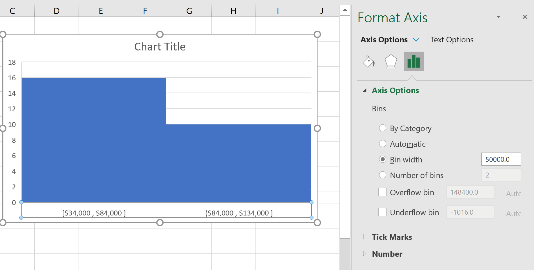 Change bin width in Excel