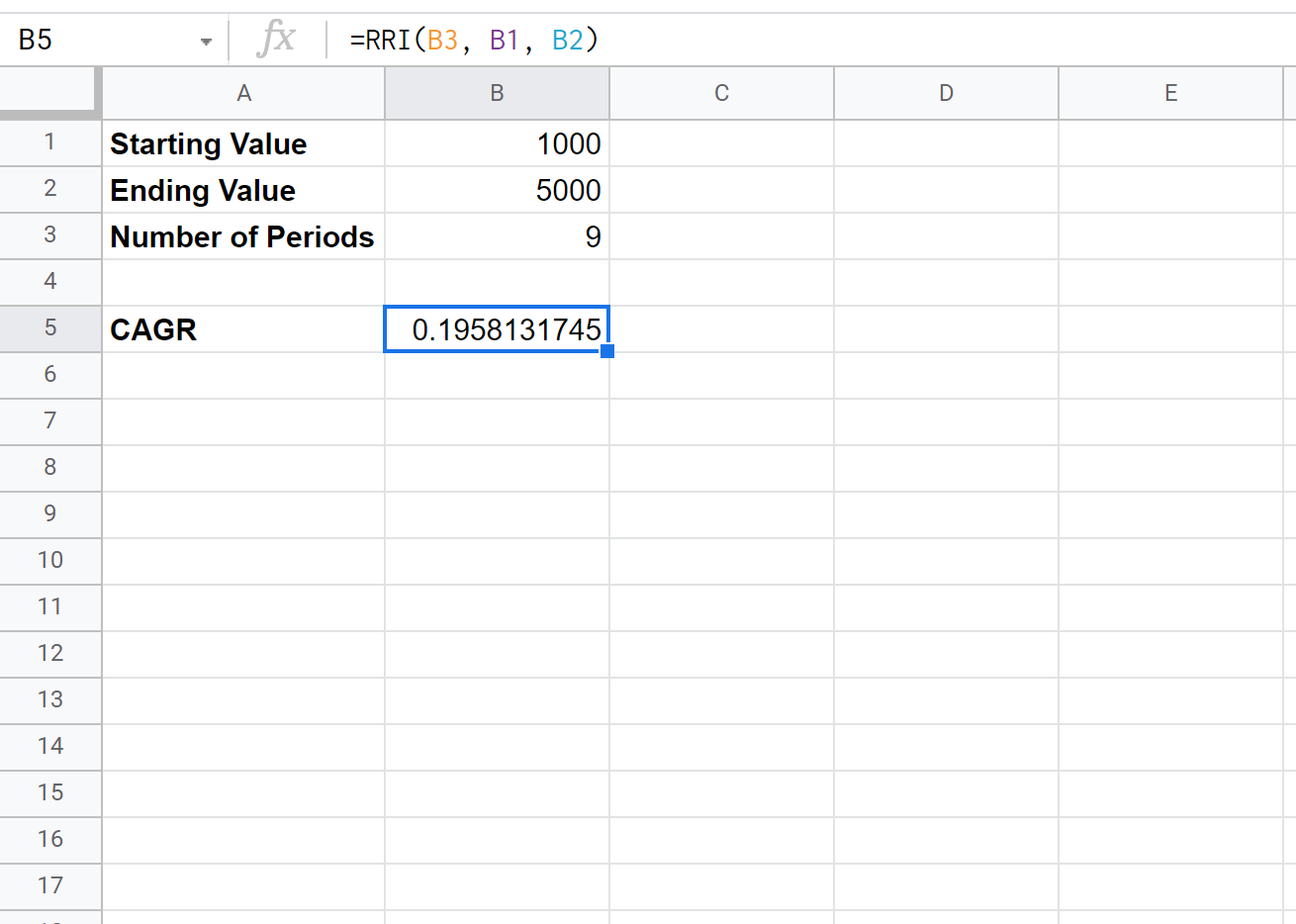 RRI function in Google Sheets