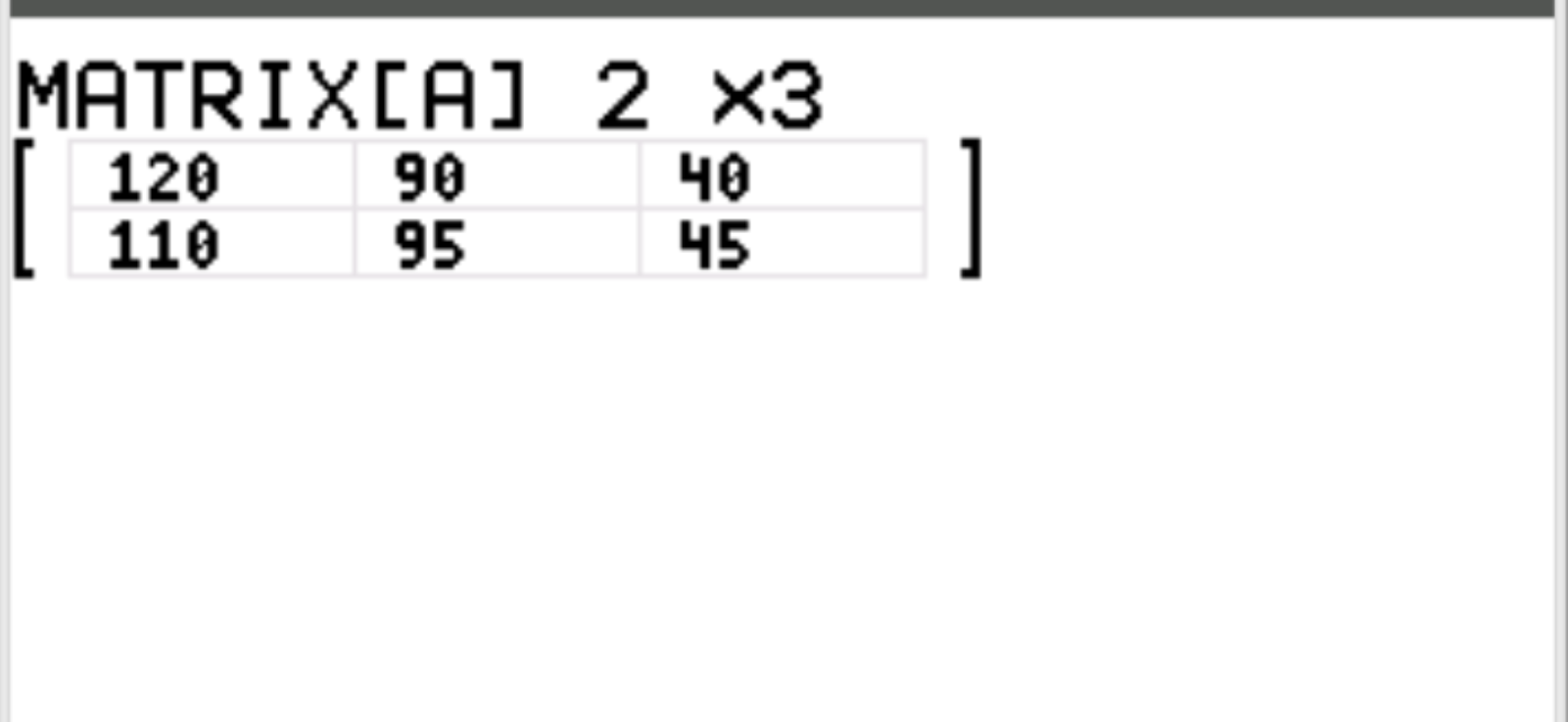 Raw matrix in TI-84 calculator