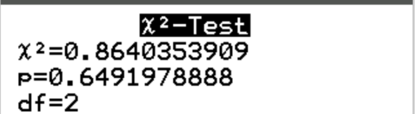 Output of Chi-Square independence test on a TI-84 calculator