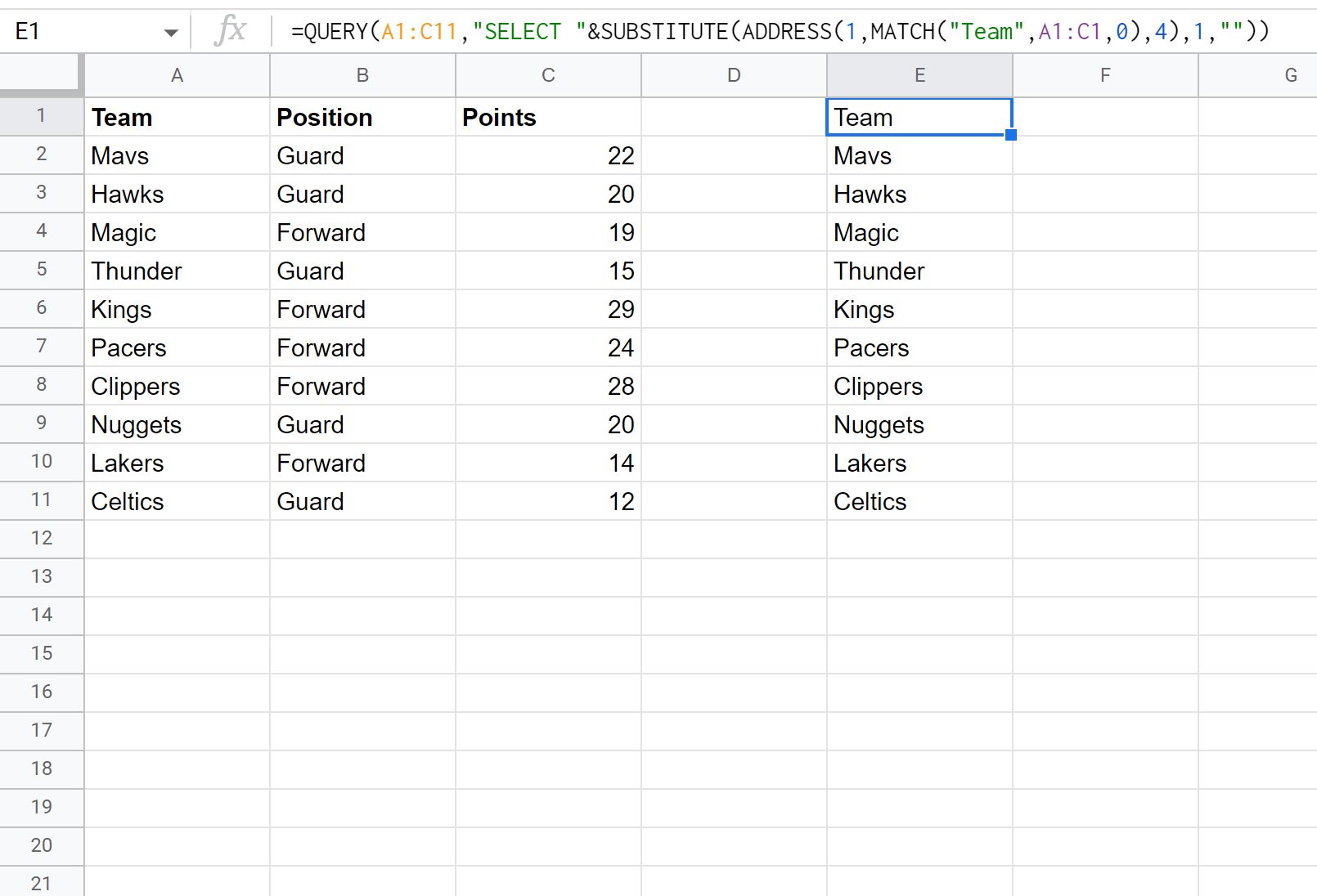 Google Sheets query column name