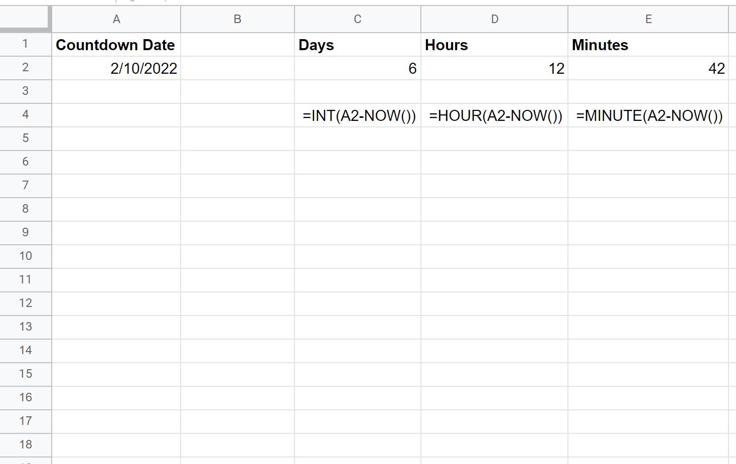 countdown timer in Google Sheets