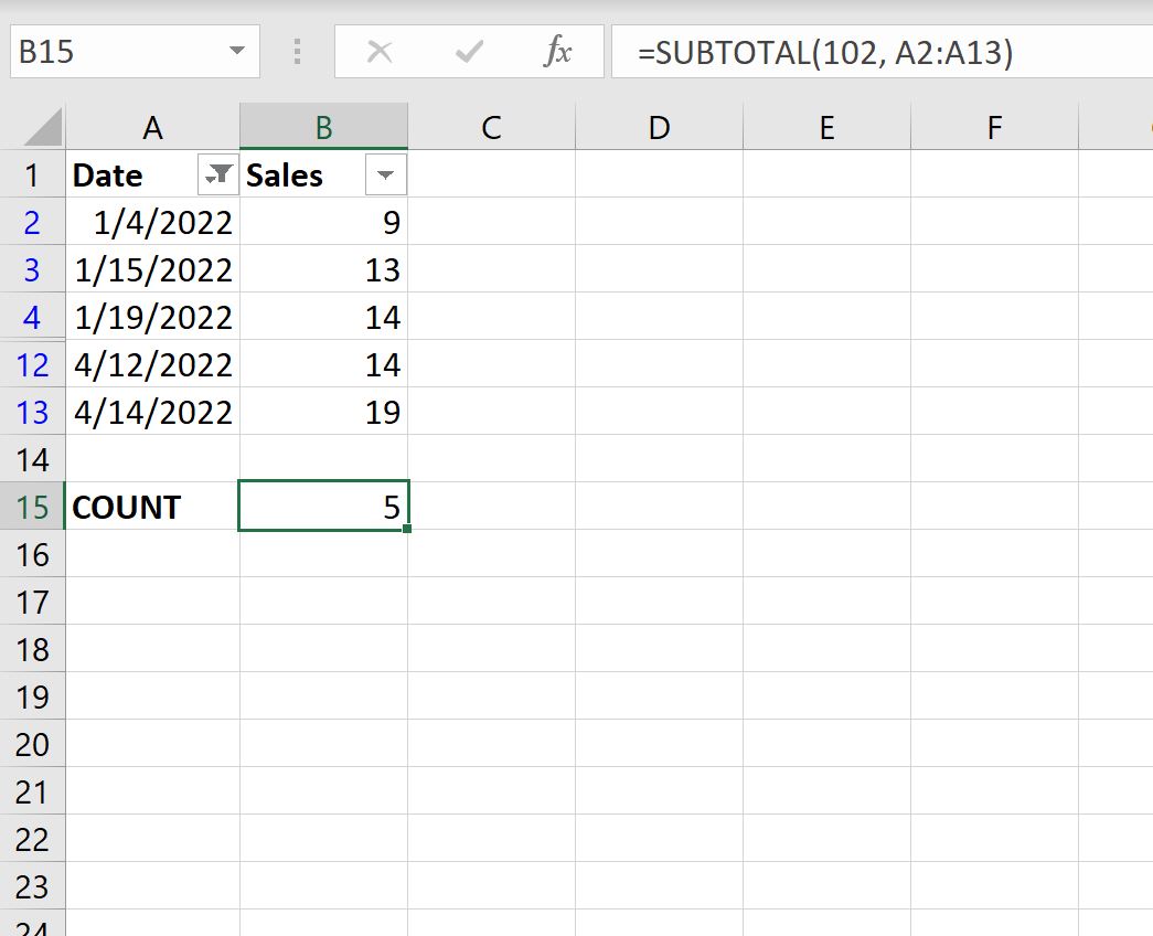 count filtered rows in Excel