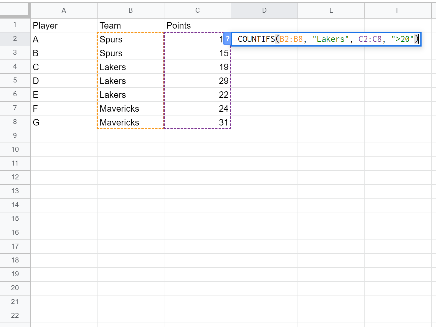 Google Sheets COUNTIF function with multiple ranges