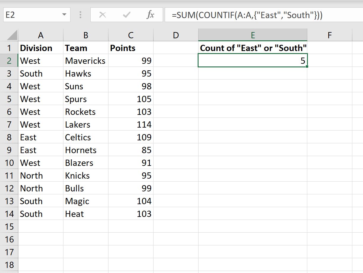 COUNTIF with OR in Excel