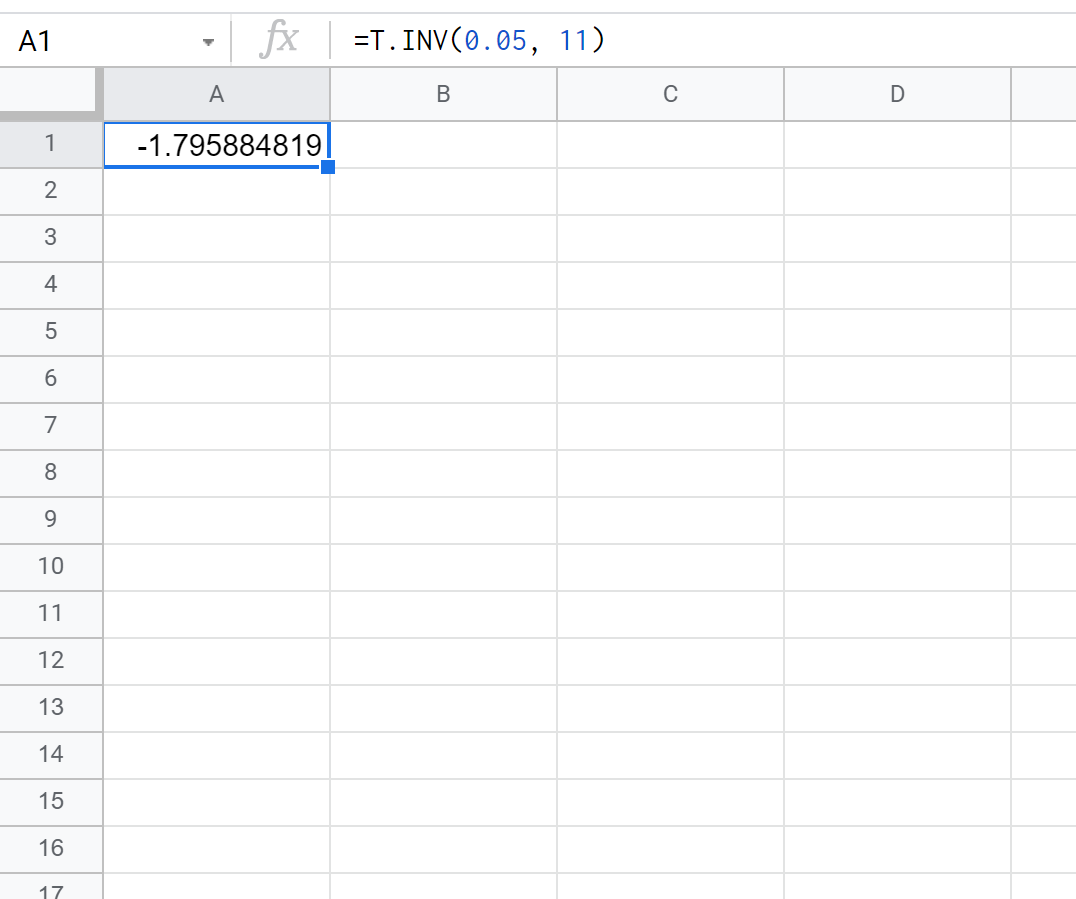 t critical value in Google Sheets