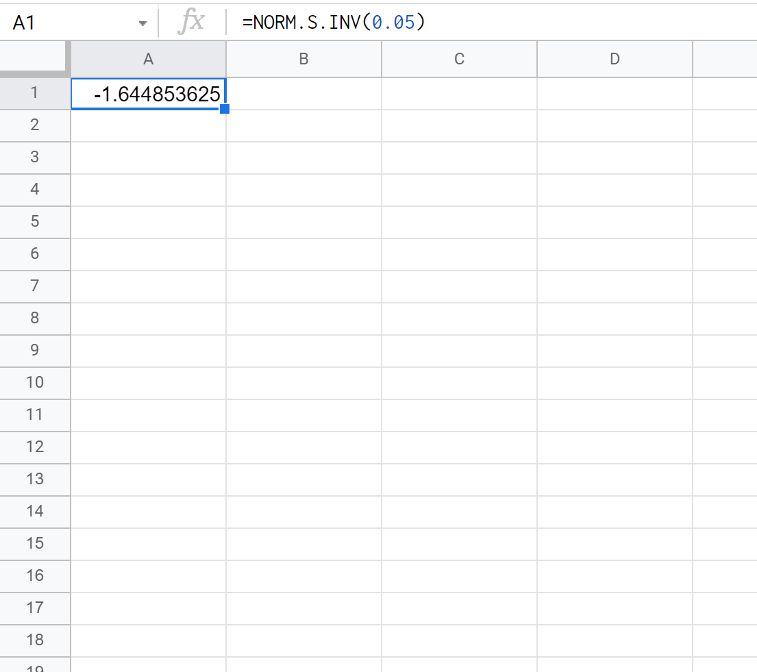 z critical value in Google Sheets
