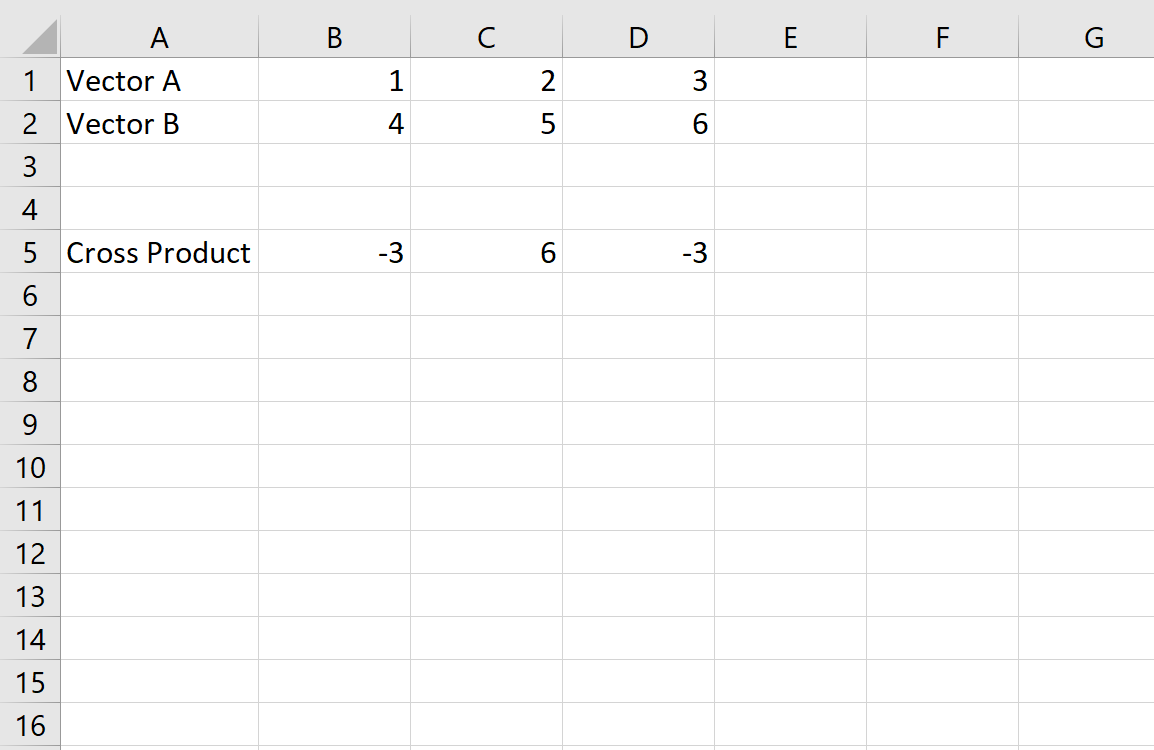 Cross product in Excel
