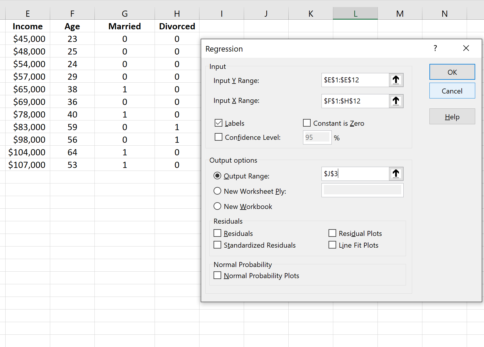 Dummy variables in regression in Excel
