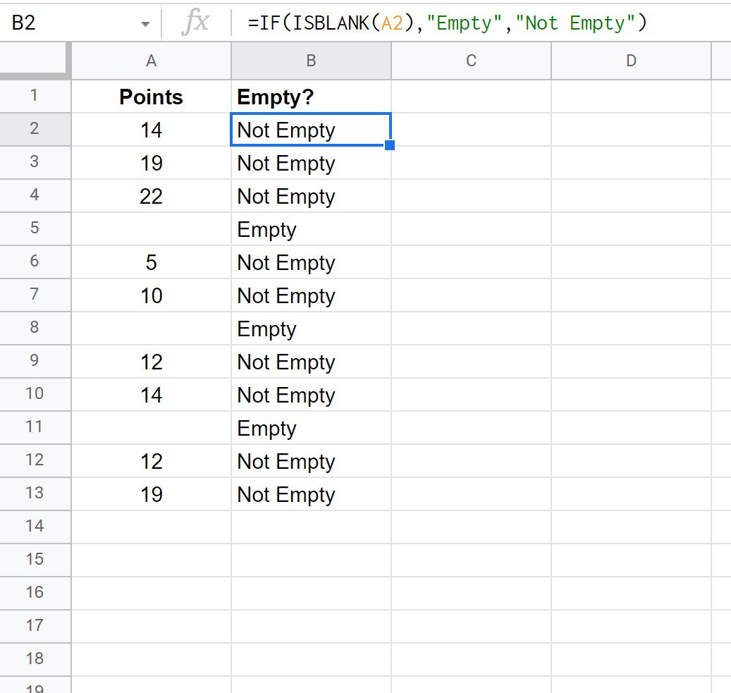 Google Sheets check if cell is empty