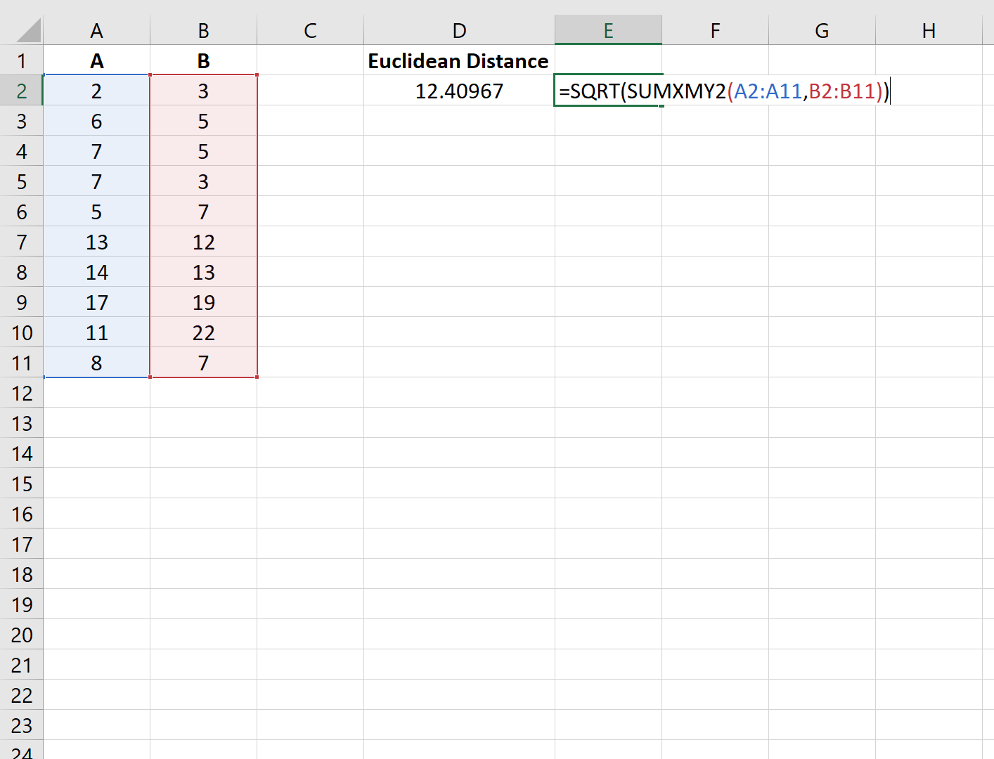 euclidexcel2 Euclidean distance in Excel