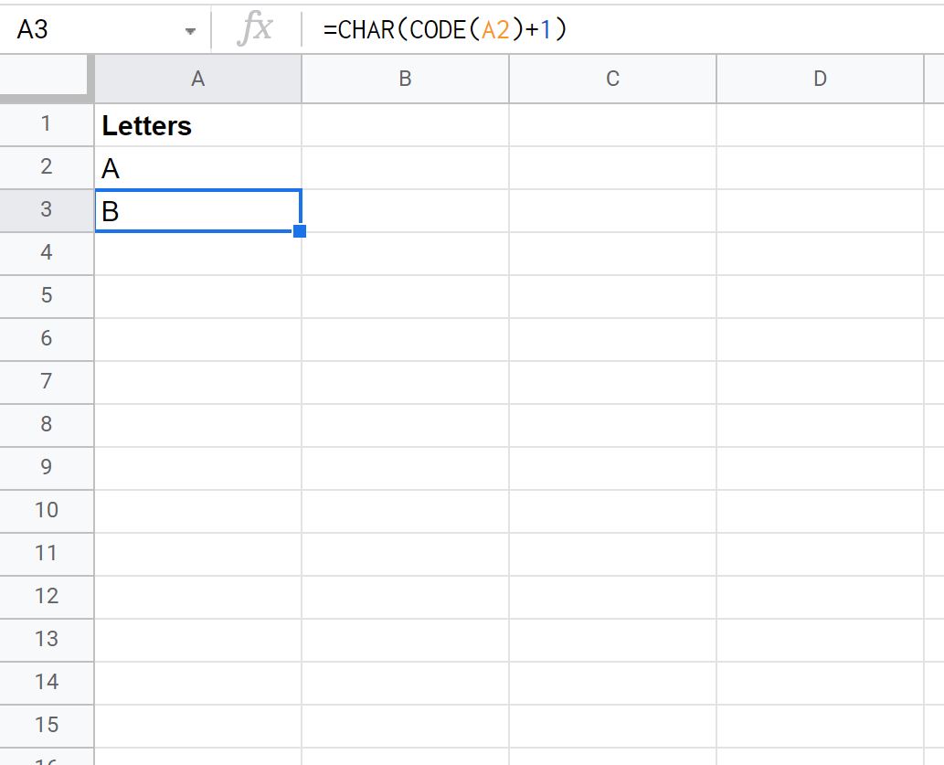 fill a series of letters in Google Sheets