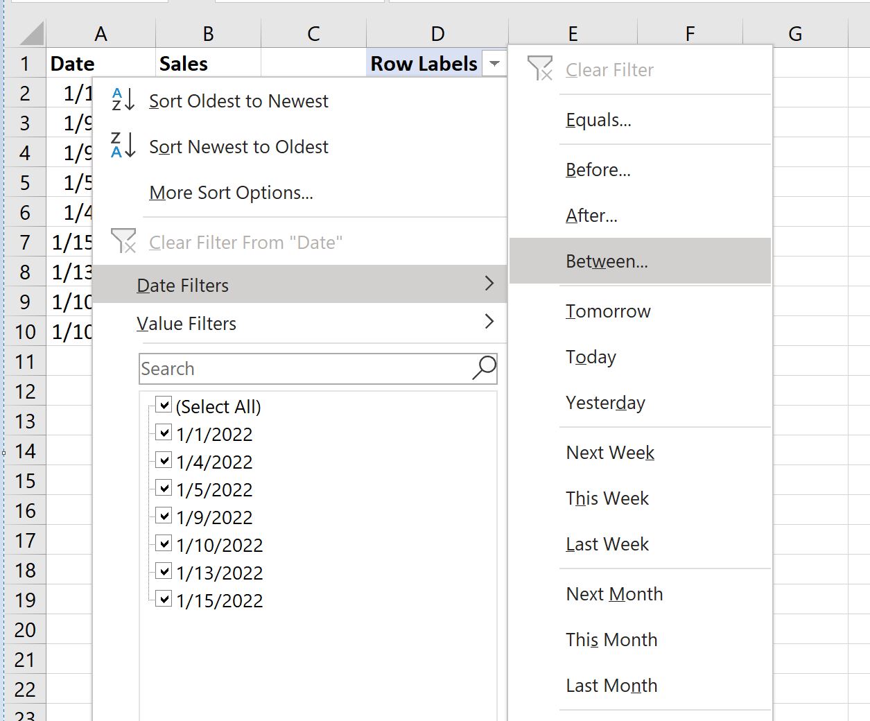 Excel pivot table filter date range
