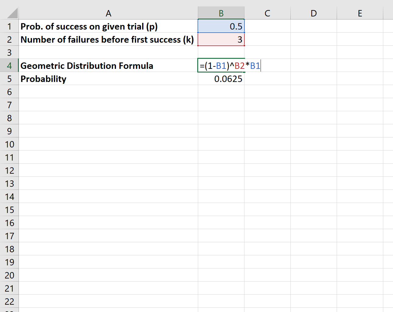 Geometric distribution in Excel