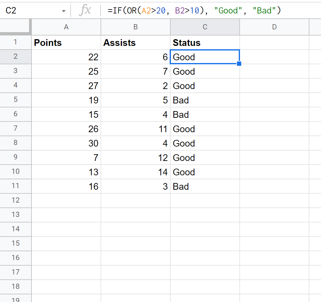 IF and OR function in Google Sheets