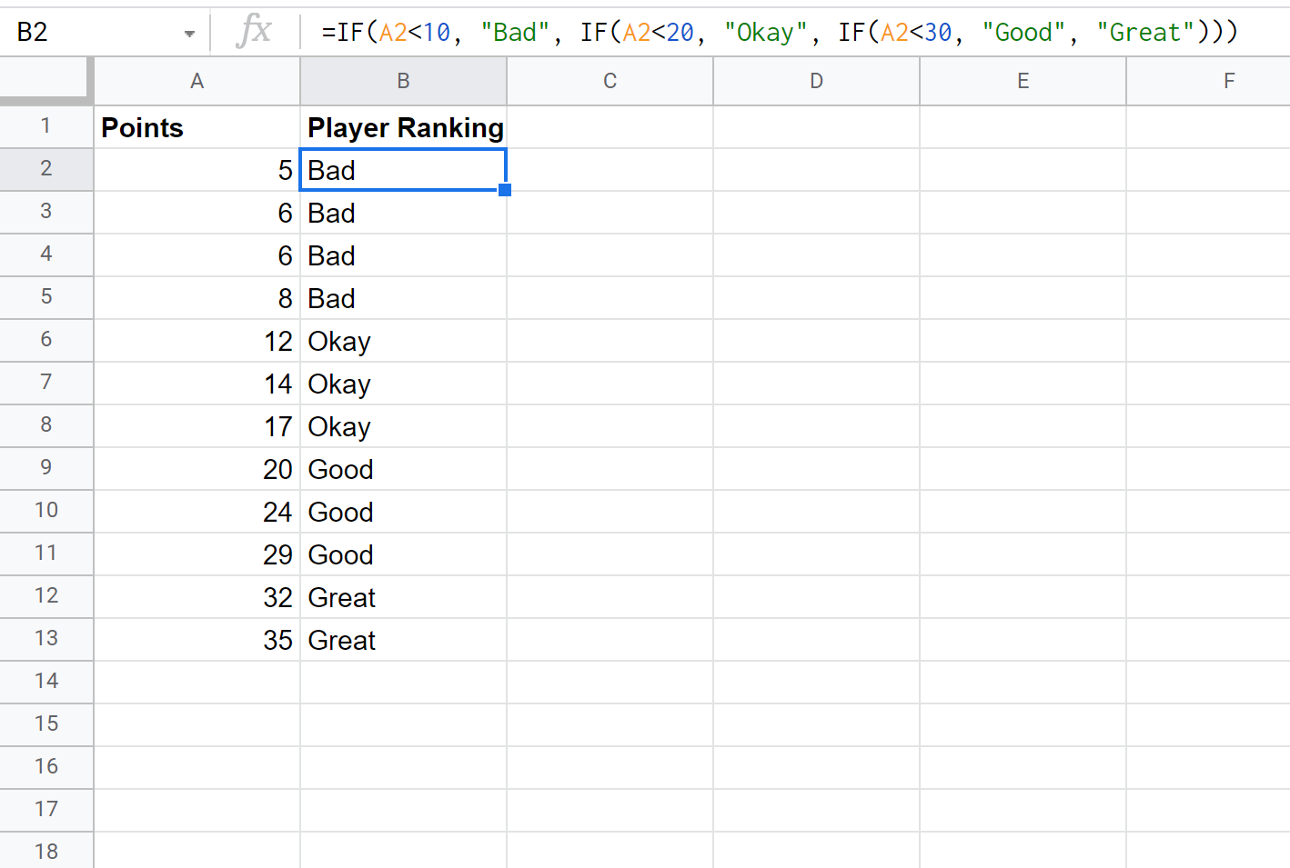 Multiple IF statements in Google Sheets