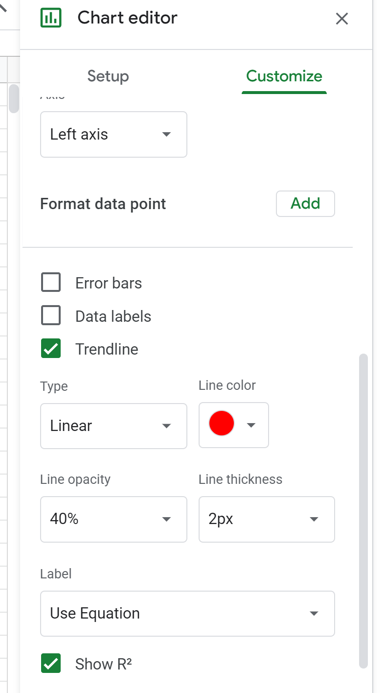 Add a line of best fit in Google Sheets