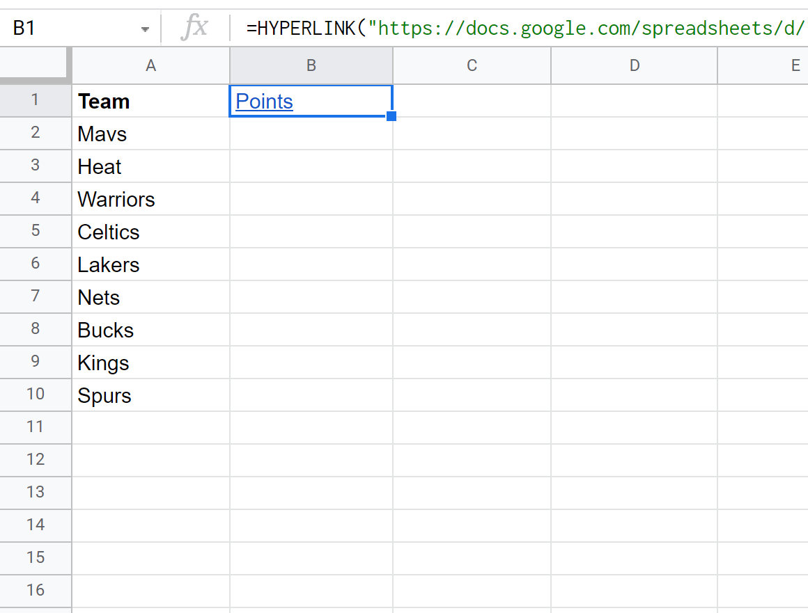 link to another tab in Google Sheets