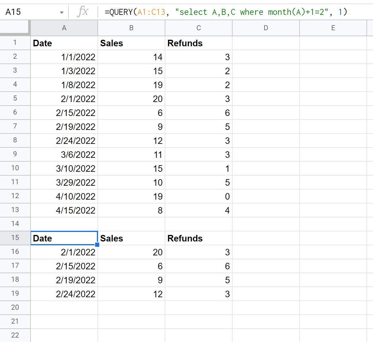 Google sheets query month