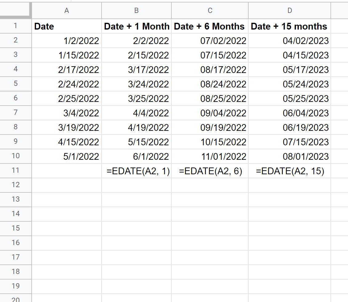 add months to date in Google Sheets