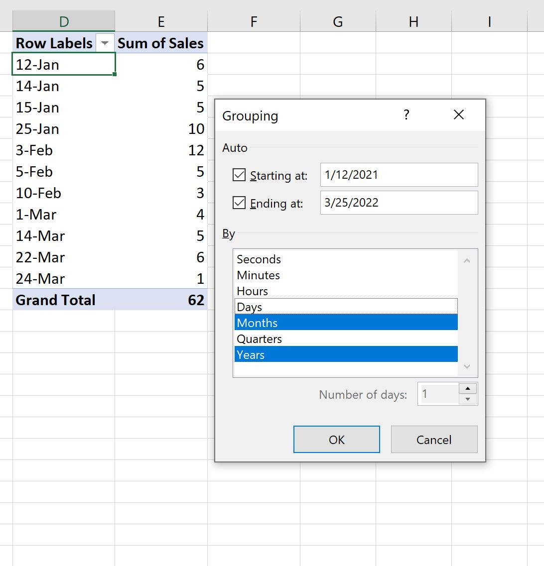 Excel group by month and year in pivot table