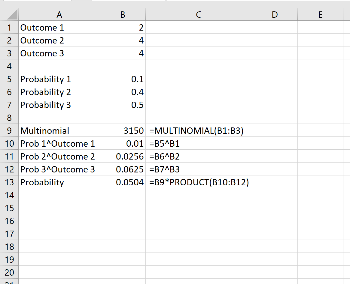 Multinomial probability in Excel