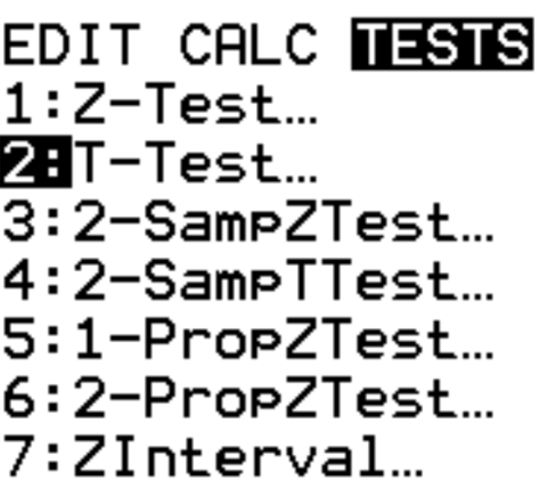 One sample t-test for TI-84