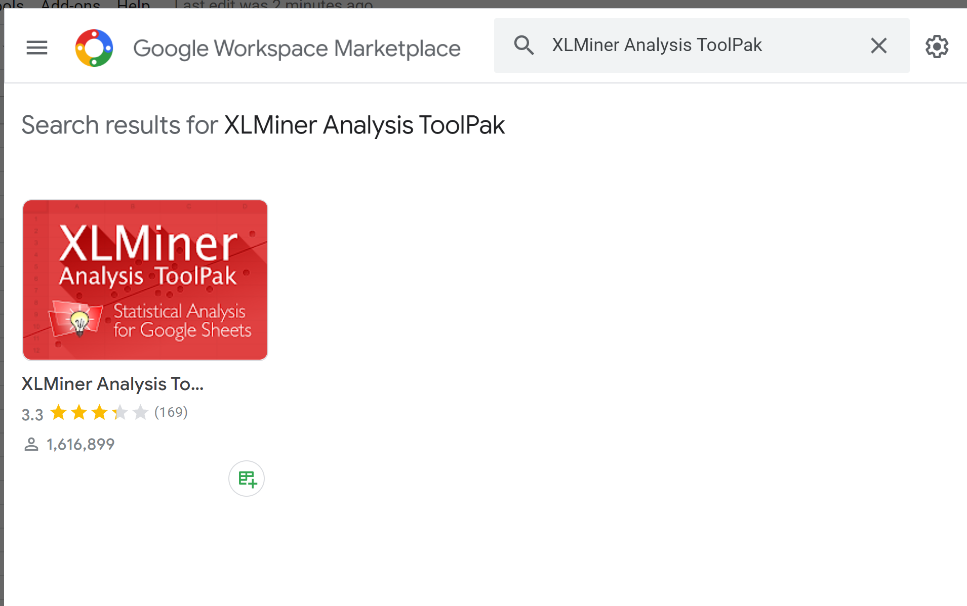 Install XLMiner analysis toolpak in Google Sheets