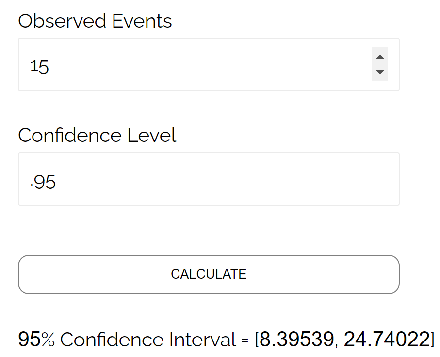 Poisson confidence interval calculation example