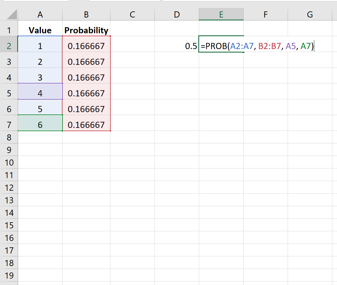 Calculating probability in Excel