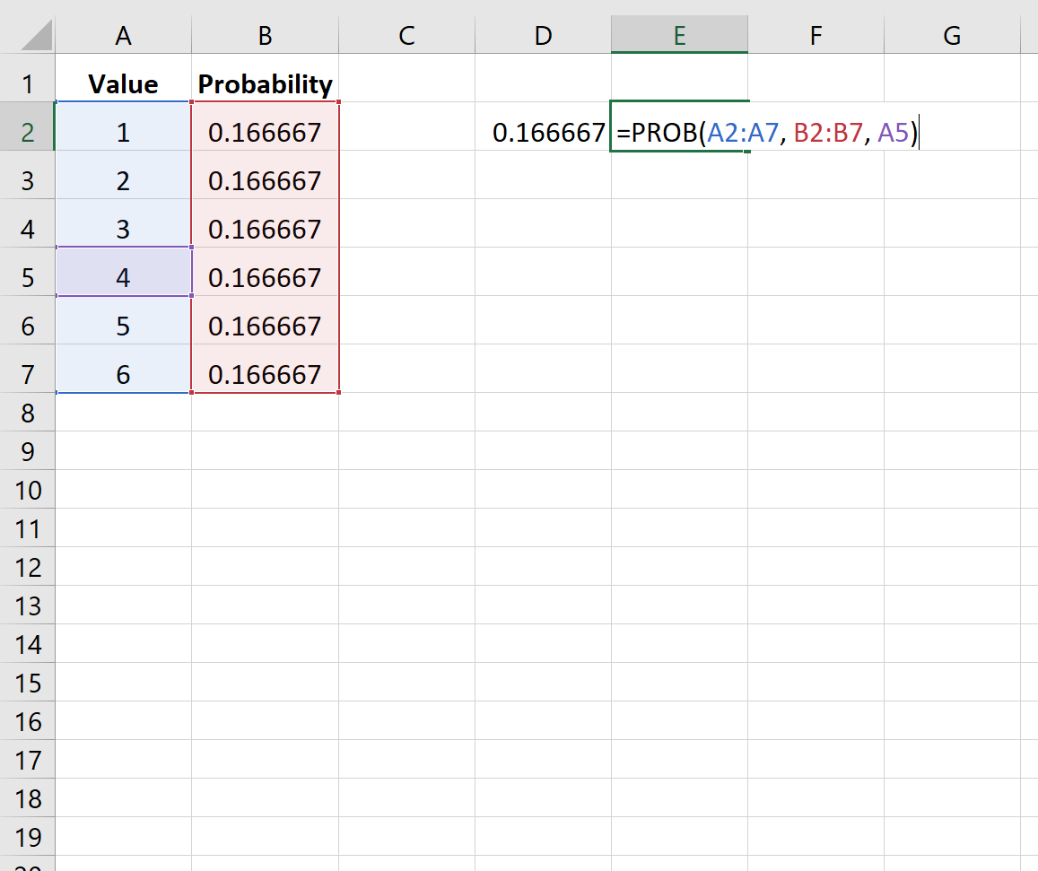 Example of finding probability in Excel